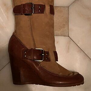 FENDI Tan Suede + Brown Leather Shearling Lined Boots